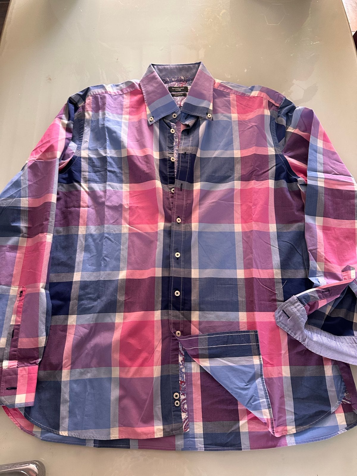 Giordano Geruit Herenoverhemd - Modern Fit - XXL, Ophalen of Verzenden, Zo goed als nieuw, Overige kleuren, Overige halswijdtes