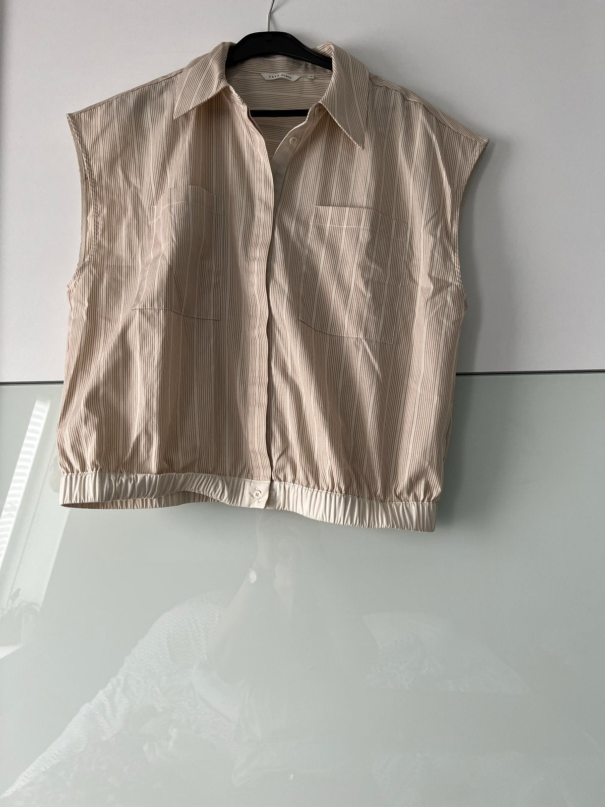YAYA mouwloze blouse, beige met bruine streep, maat 40, Ophalen of Verzenden, Zo goed als nieuw, Maat 38/40 (M), Beige