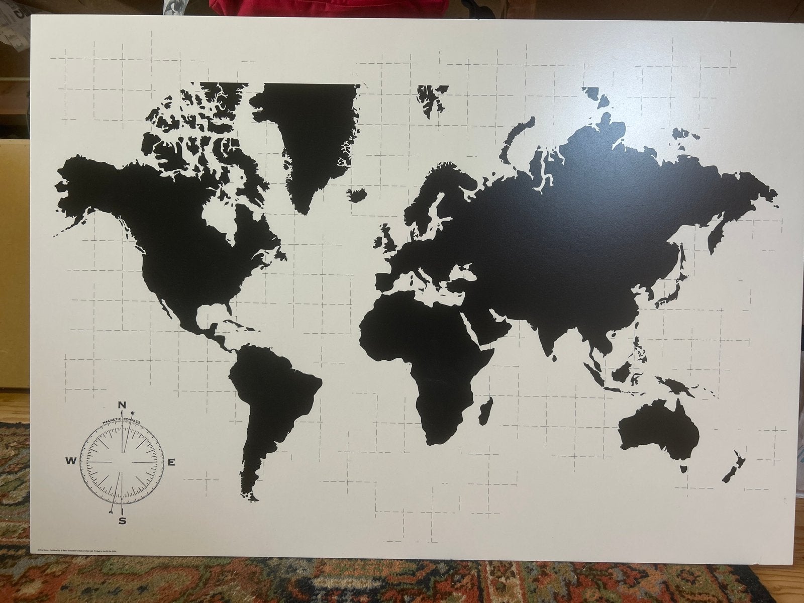 Grote Wereldkaart Poster Zwart-Wit, Ophalen, Zo goed als nieuw, 100 tot 125 cm, Foto of Poster