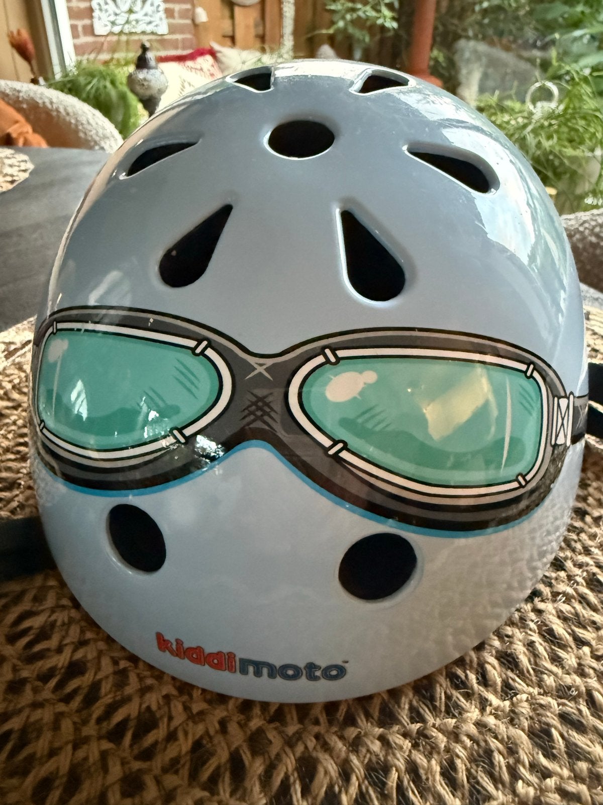 Kiddimoto fietshelm met coole pilotenbril print, Ophalen of Verzenden, Zo goed als nieuw, Overige maten, Jongen of Meisje