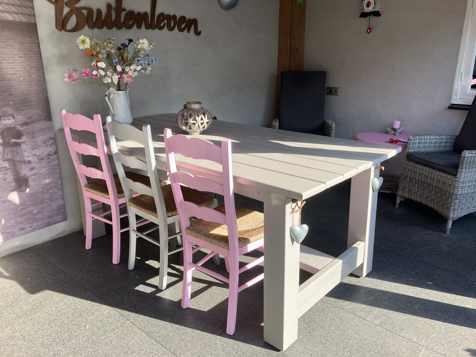 Zware tuintafel, Tuin en Terras, Tuintafels, Ophalen, Gebruikt, Rechthoekig, Hout