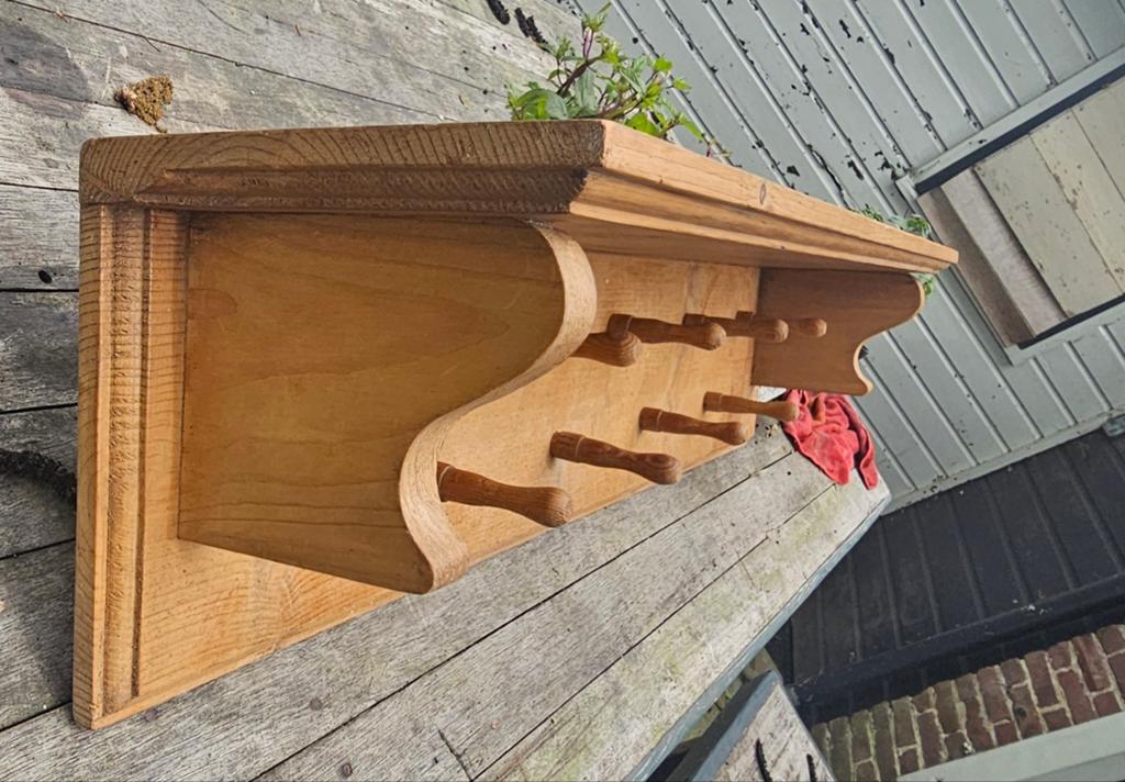 Mooie brocante houten kapstok, Huis en Inrichting, Woonaccessoires | Kapstokken, Wandkapstok, Gebruikt, Ophalen of Verzenden, Minder dan 100 cm