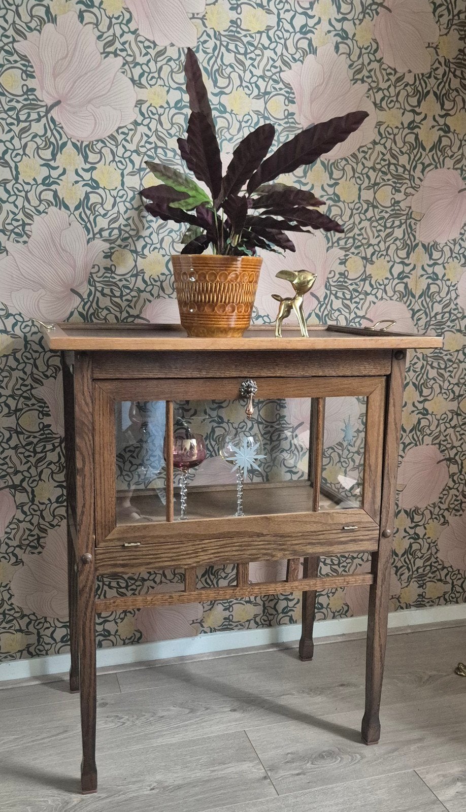 Vintage brocante vitrine kastje theekastje, Huis en Inrichting, Kasten | Vitrinekasten, Ophalen, 50 tot 100 cm, Glas, Minder dan 100 cm