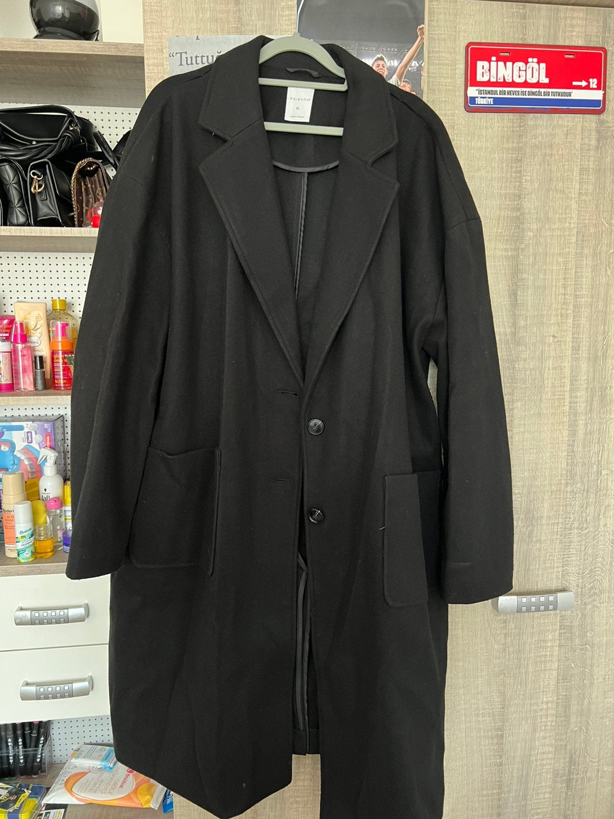 Zwarte manteljas primark, Ophalen of Verzenden, Zo goed als nieuw, Maat 46/48 (XL) of groter, Zwart