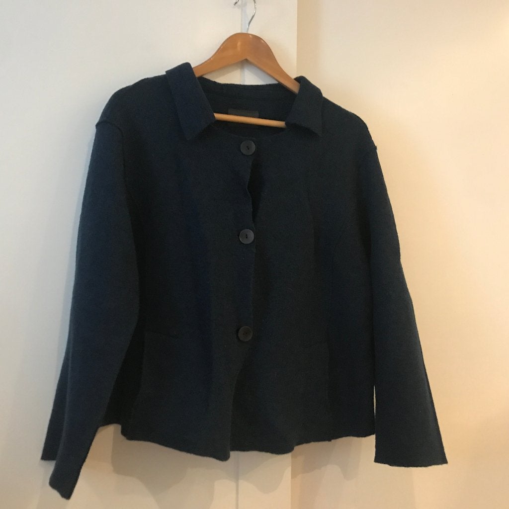 Oska wollen jasje blauw gemêleerd maat 3 100% wol, Verzenden, Zo goed als nieuw, Maat 42/44 (L), Blauw
