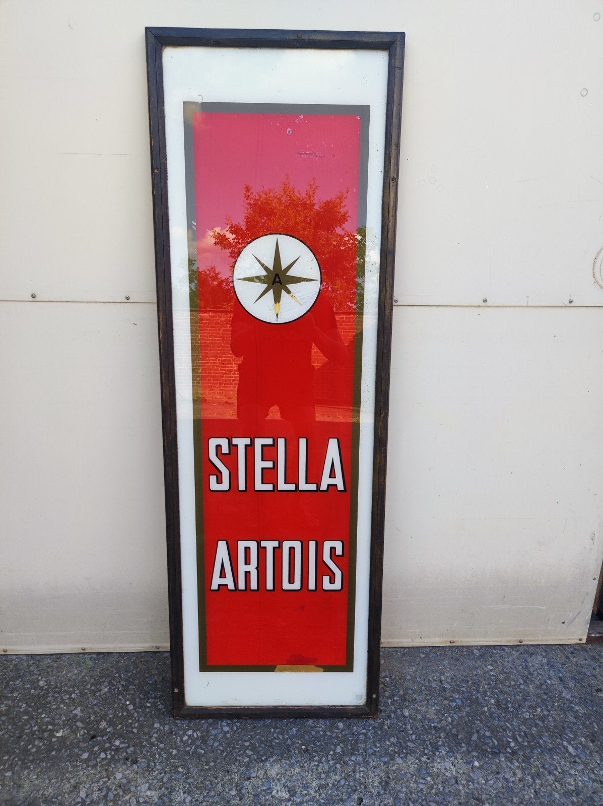 Vintage Stella Artois glasplaat., Verzamelen, Biermerken, Ophalen, Gebruikt, Reclamebord, Plaat of Schild
