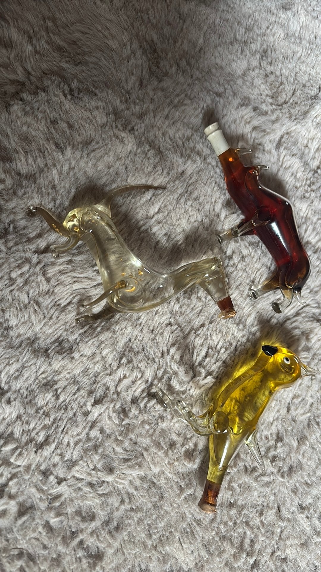 Bols apricot handgeblazen neushoorn vogel en hond, Antiek en Kunst, Antiek | Glas en Kristal, Ophalen of Verzenden