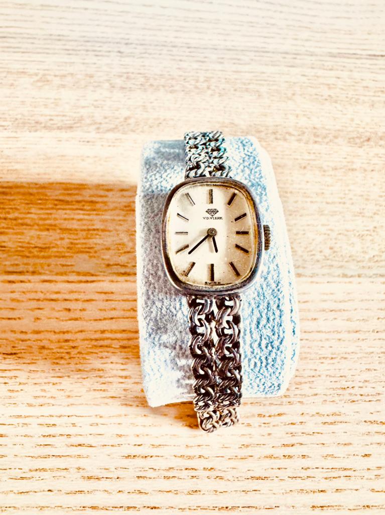 Vintage Zilver Dameshorloge – V.D. Vlerk (Swiss Made), Overige merken, Gebruikt, Polshorloge, Overige materialen