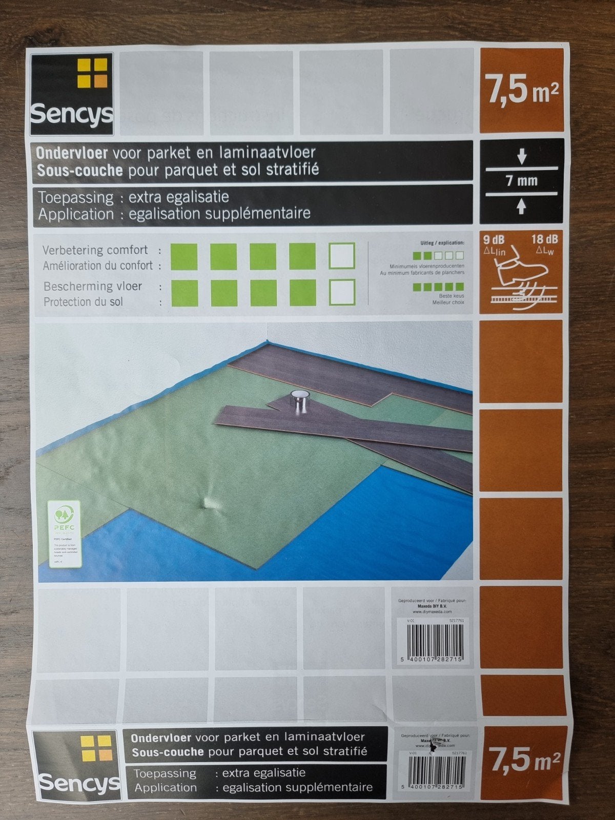 Sencys ondervloer voor laminaat, 8,5 platen met vochtscherm, Ophalen, Overige materialen, 30 cm of meer, 50 tot 150 cm
