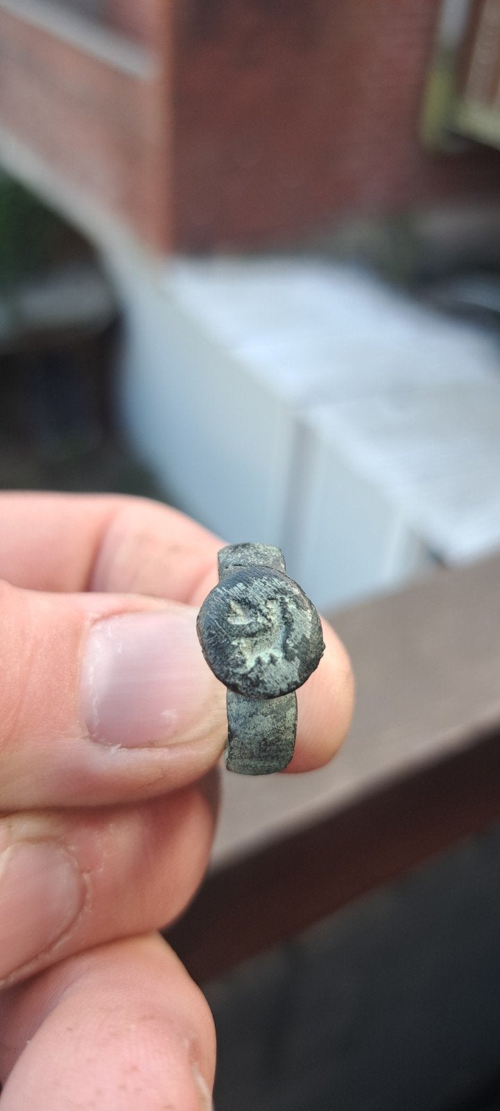 Romeins bronzen ring "afbeelding dier?" bodemvondst, Ophalen of Verzenden, Overige materialen, Ring