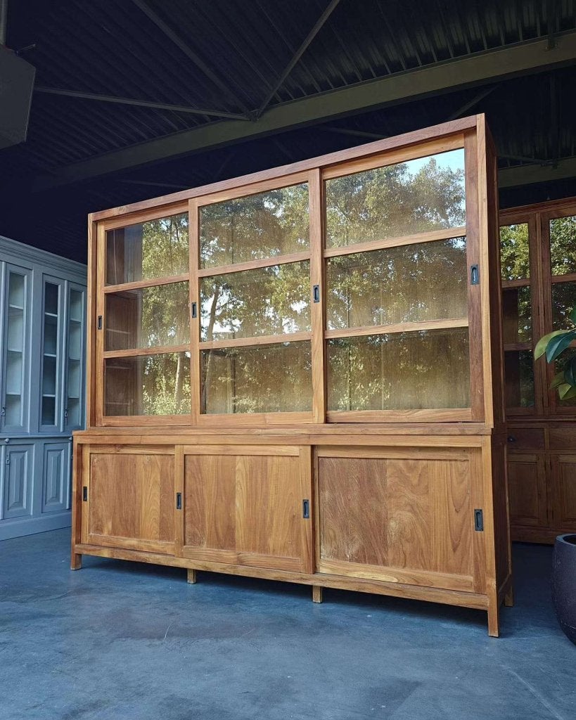 Grote teakhouten schoolkast | Xxl biologiekast  #2323, Gebruikt, -, 200 cm of meer, -