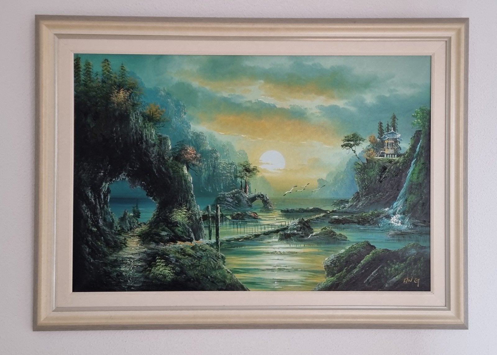 Groot Schilderij - Mystiek Oosters Landschap (115cm x 80cm), Ophalen, Doek, Realistisch, Origineel werk