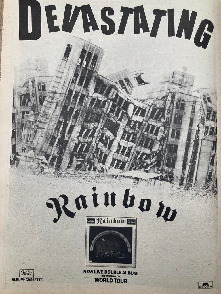 Paginagrote A3 advertentie RAINBOW On Stage release, Ophalen of Verzenden, Zo goed als nieuw