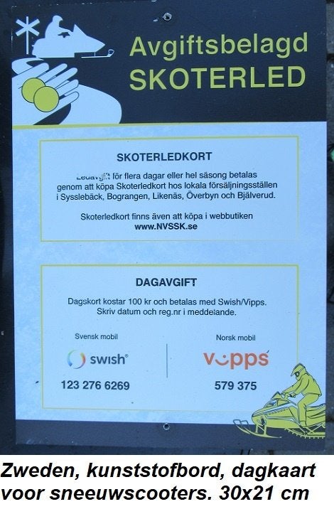 Zweden, sneeuwscooters, leuk kunststof bord vergunningen, Ophalen of Verzenden, Zo goed als nieuw