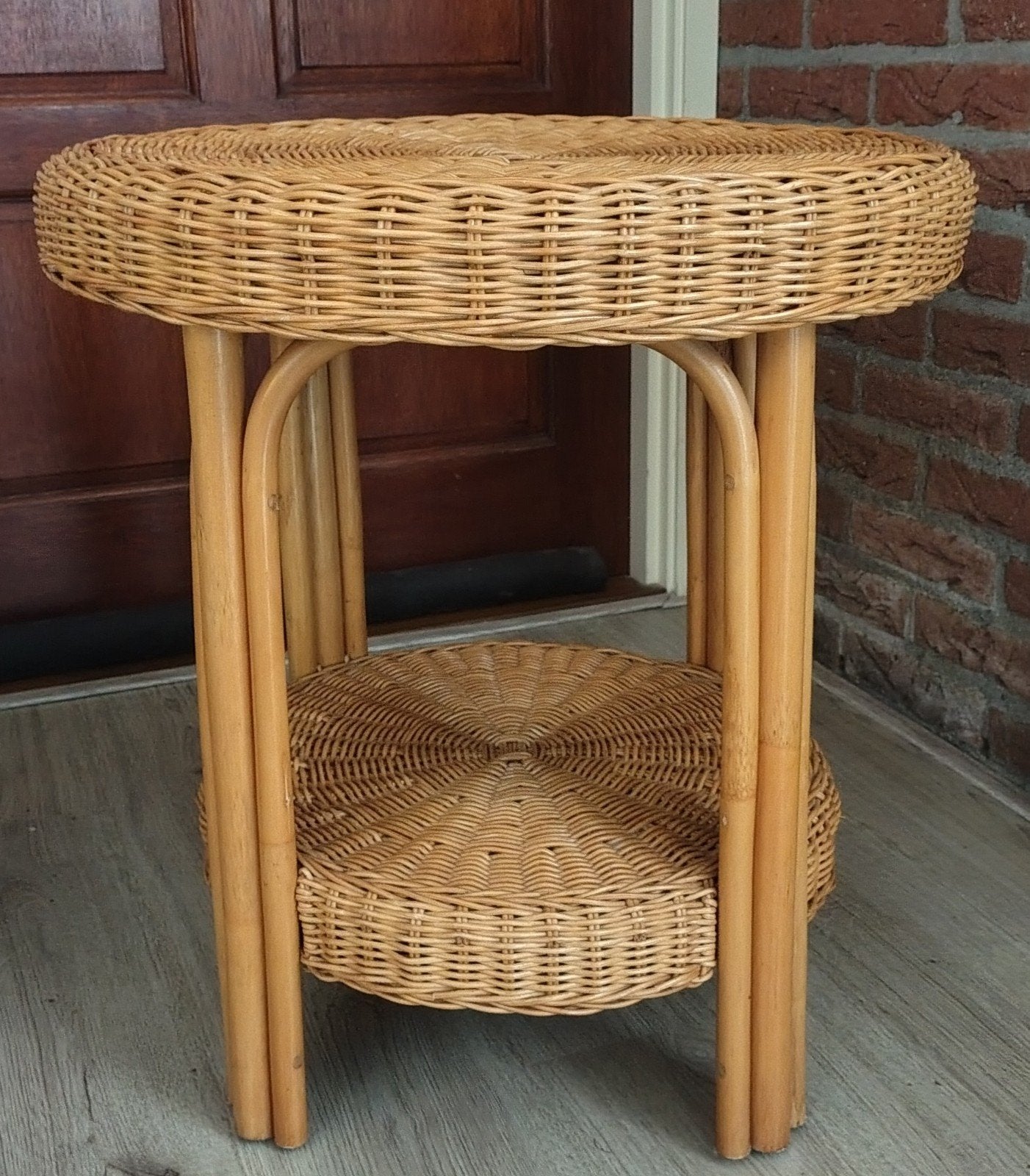 Rotan bijzettafel, tafel, met twee niveaus - 56cm hoog, Overige materialen, Minder dan 55 cm, Rond, Zo goed als nieuw