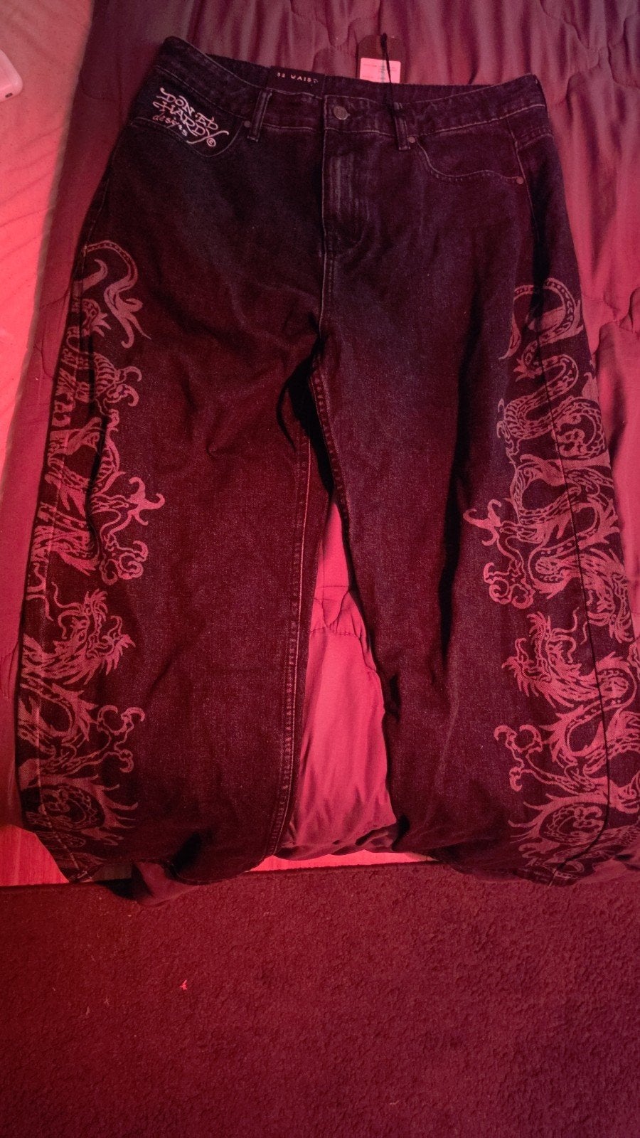 Don Ed Hardy jeans met drakenprint - Nieuw met kaartje, Ophalen of Verzenden, Nieuw, Zwart, W32 (confectie 46) of kleiner