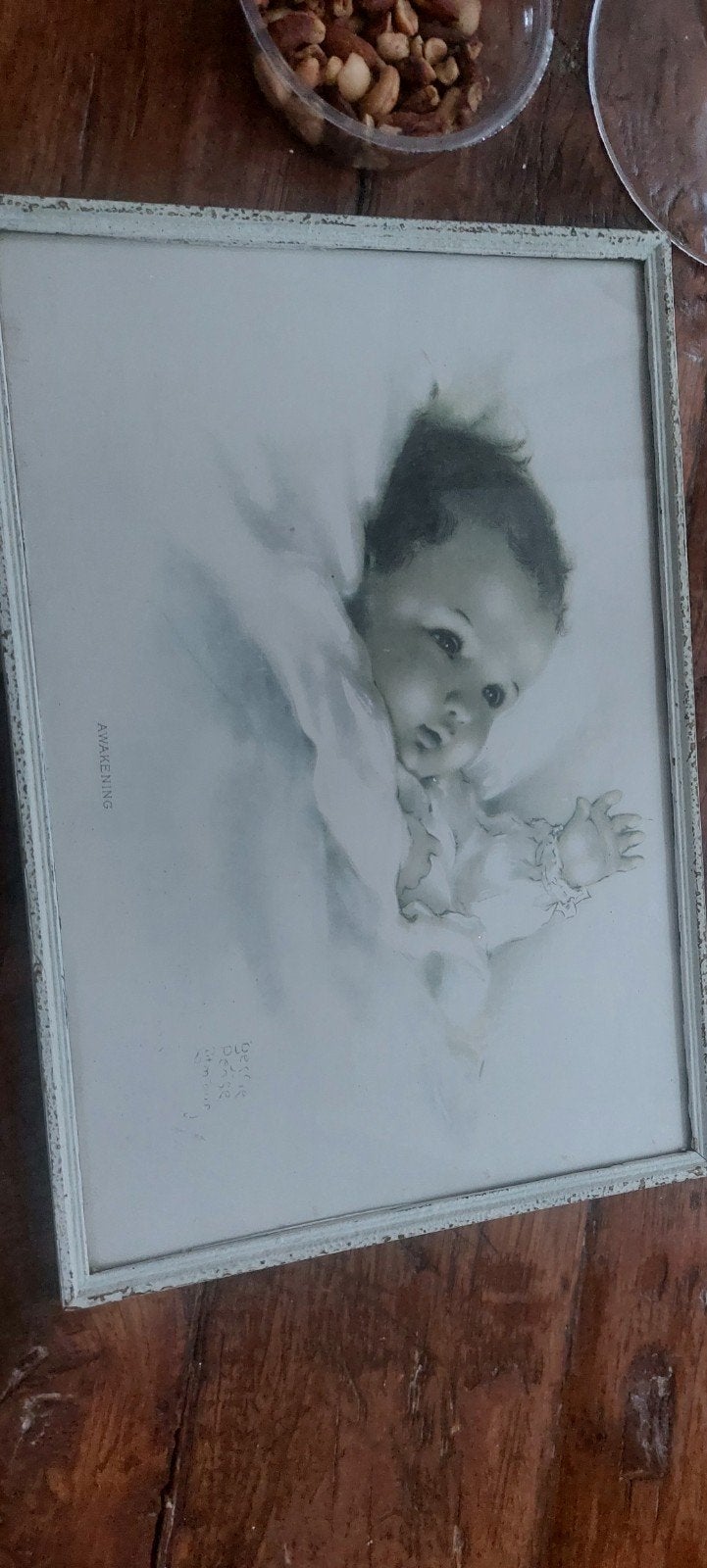Awakening-Vintage ingelijste babyfoto - C.J. v.d. Hurk Breda, Ophalen of Verzenden