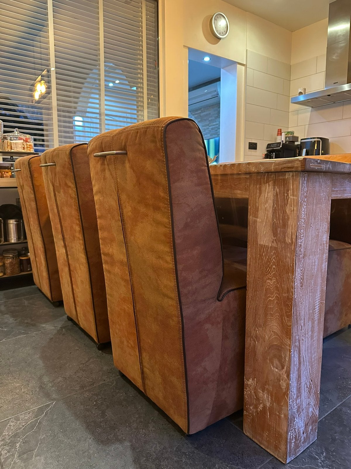 Eetkamerstoelen Cognac kleur 6 stuks, Huis en Inrichting, Stoelen, Ophalen, Zo goed als nieuw, Bruin, Vier