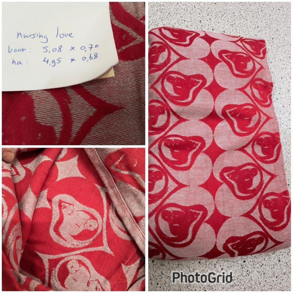 Natibaby Nursing Love Draagdoek - Rood/Grijs, Kinderen en Baby's, Babydragers en Draagdoeken, Gebruikt, Draagdoek, Buik, Rug of Zij