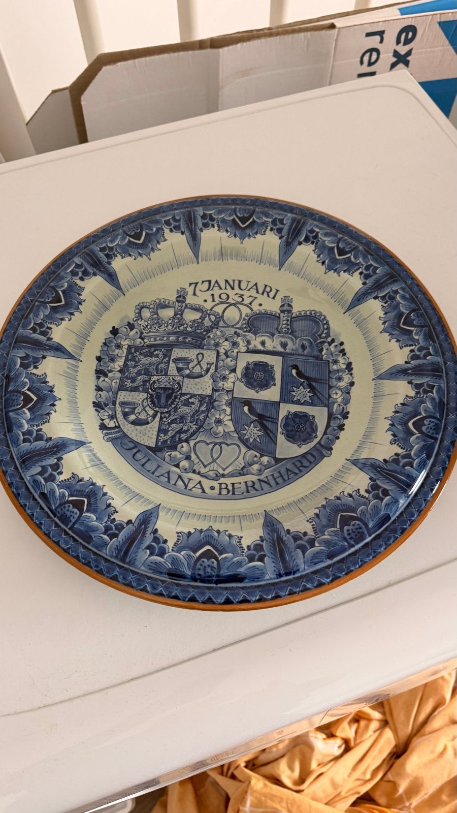Delfts Blauw Gedenkbord Juliana & Bernhard 1937, Ophalen of Verzenden