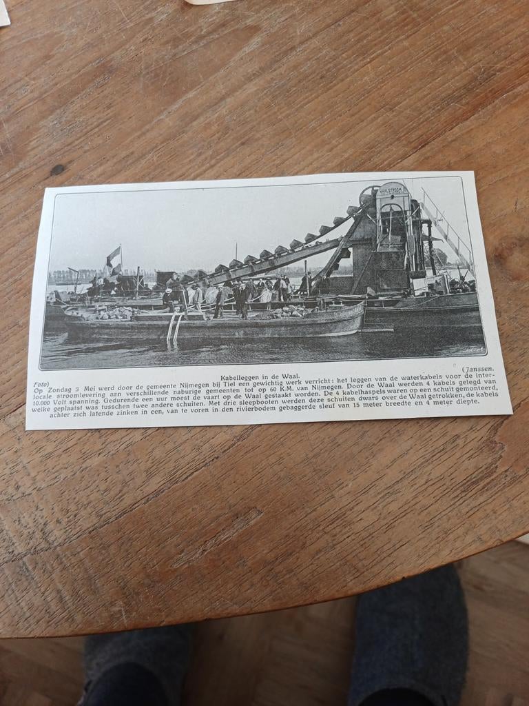 Knipsel kabelleggen in de Waal bij Tiel 1914, Ophalen of Verzenden, Voor 1920, Knipsel(s)