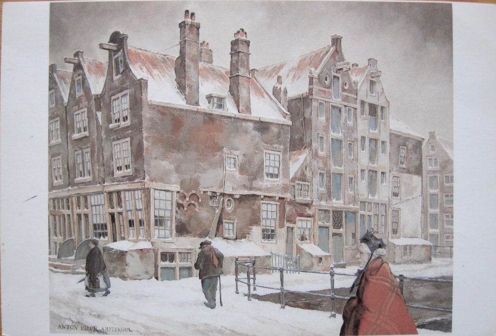 Anton Pieck - kleine prent van Amsterdam - Kromboomsloot, 1980 tot heden, Ophalen of Verzenden, Zo goed als nieuw, Prent