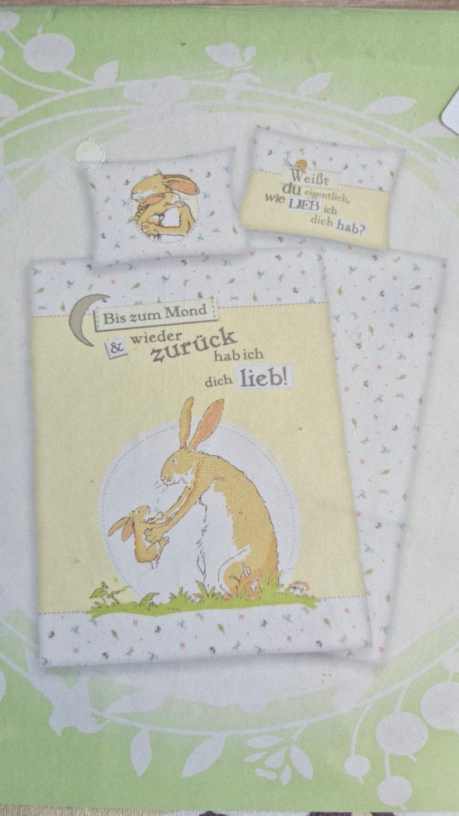 2x Dekbedovertrek 'Raad eens hoeveel ik van je hou', Overige merken, Ophalen of Verzenden, Zo goed als nieuw, Babybedje