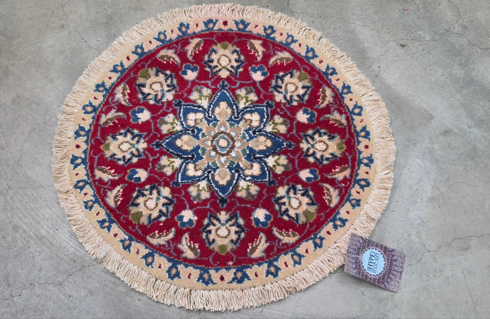 Handgeknoopt Perzisch wol Naïn tapijt rond rood 50x50cm, 50 tot 100 cm, Rond, Www.hypepopup.nl, Zo goed als nieuw
