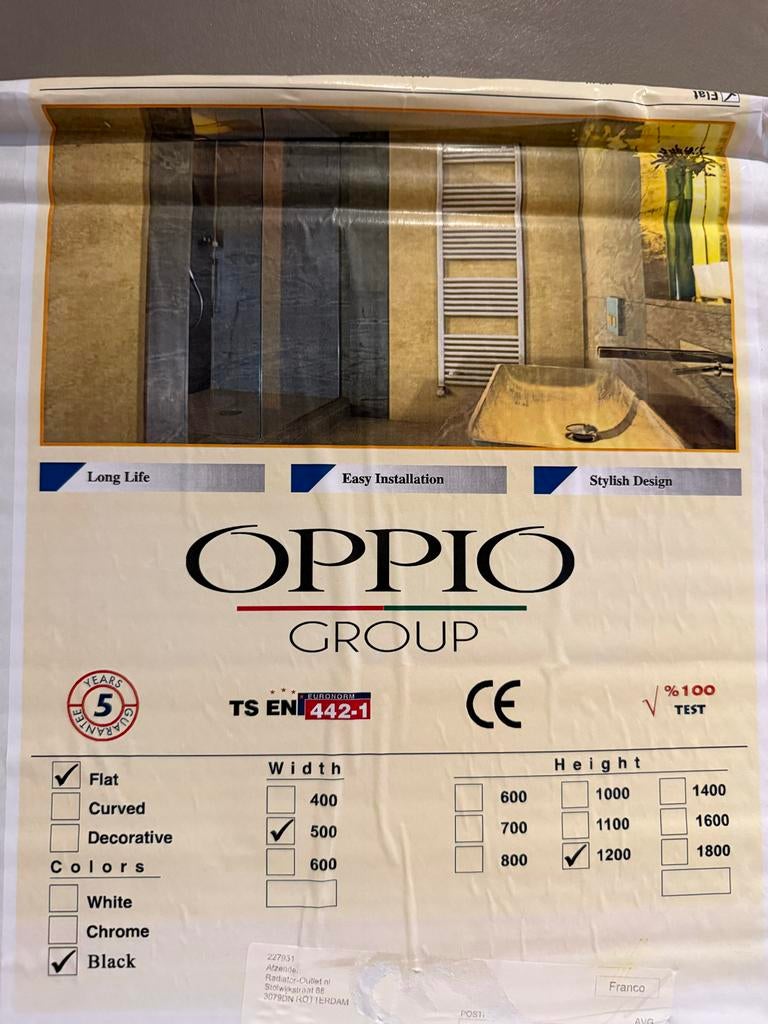 Nieuwe zwarte handdoekradiator - Oppio Group, Radiator, Nieuw, Minder dan 60 cm, Ophalen of Verzenden