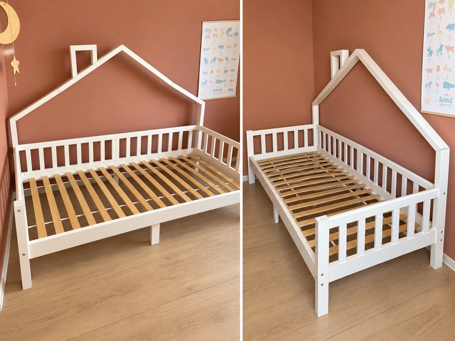 Huisbed / Kinderbed wit met lattenbodem, Gebruikt, 90 cm, Eenpersoons, Wit
