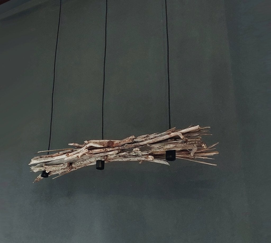 Hanglamp Drijfhout driftwood plafondlamp sober landelijk, Nieuw, Hout, Hoffz Aura Peeperkorn LM lighting Stoer Sober Landelijk
