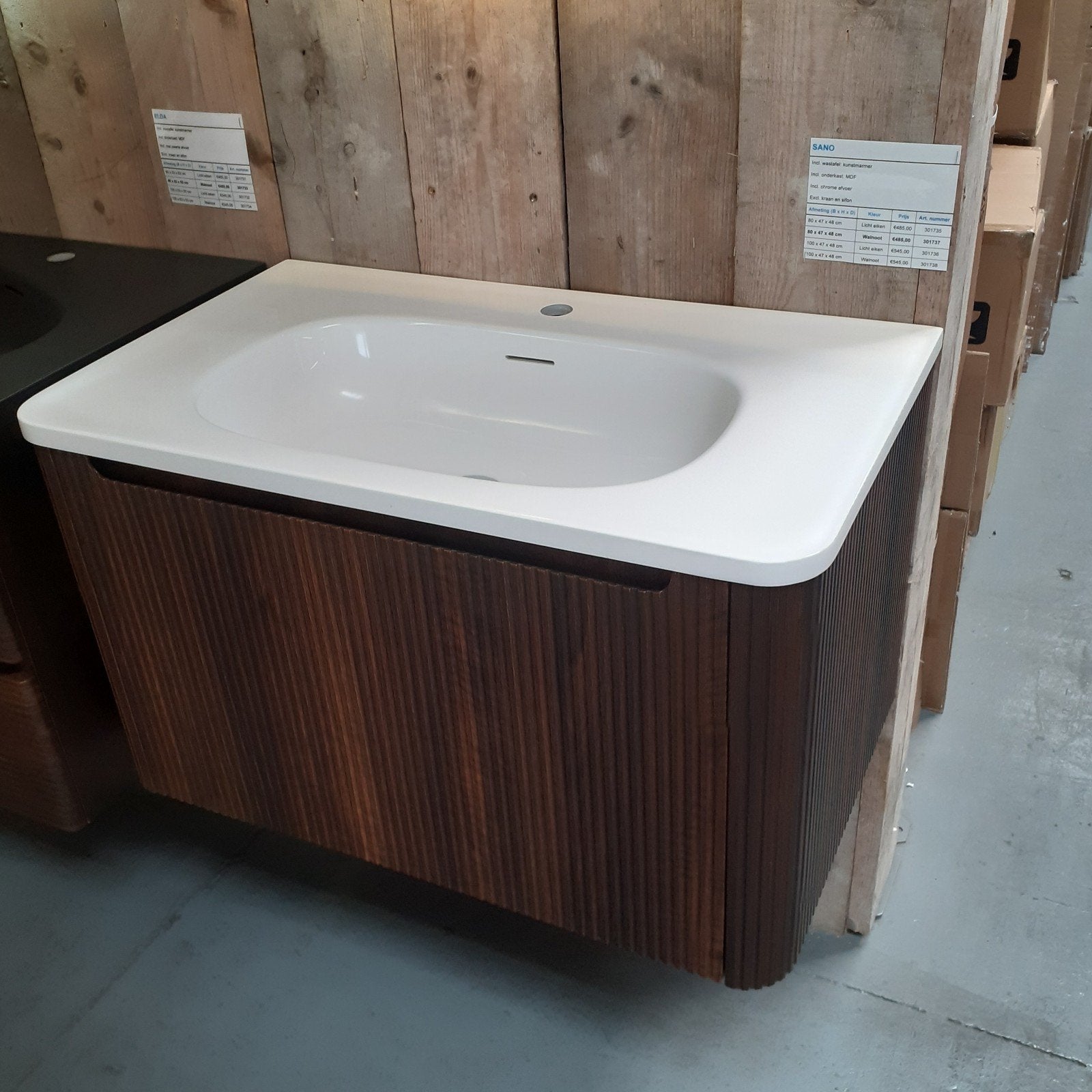 NIEUW! Badmeubel, walnoot, wastafel + onderkast, Sano 80, Huis en Inrichting, Woonaccessoires | Overige, Ophalen of Verzenden
