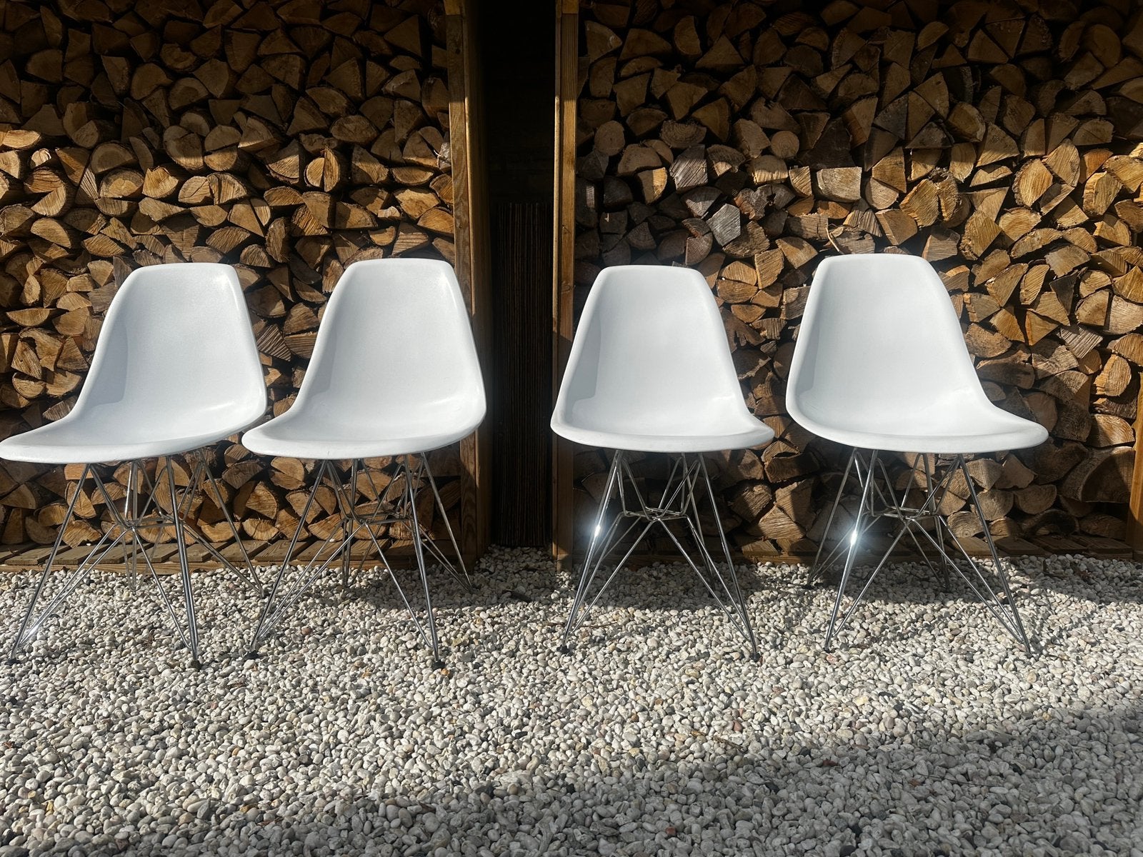 Vintage DC Italy 4 Eames DSR replica stoelen Wit met chroom, Ophalen, Gebruikt, Wit, Vier