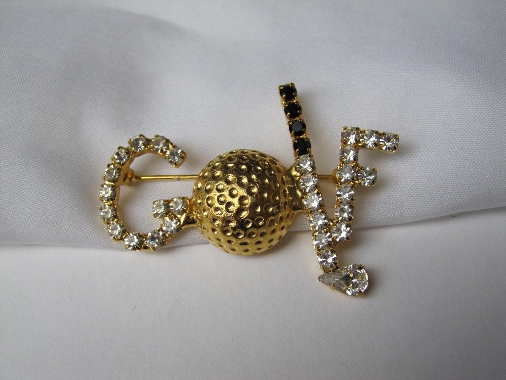 Broche  golfclub/zwart en heldere rijnsteentjes, Met kristal, Overige materialen, Overige kleuren, Verzenden