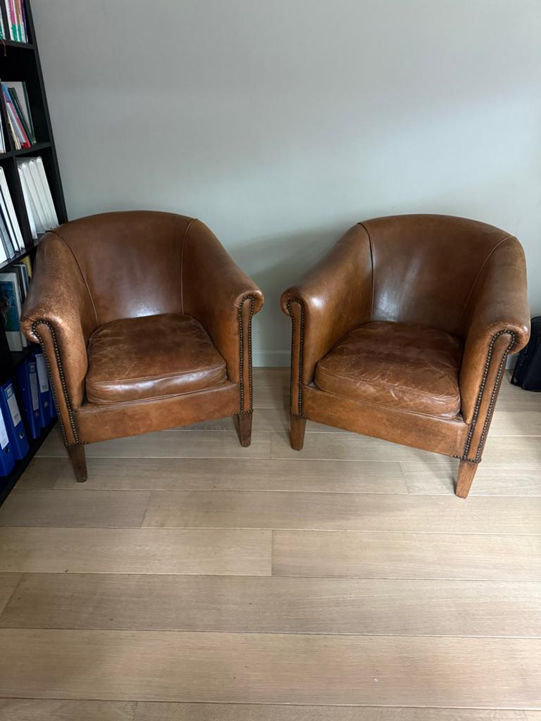 Schapenleren fauteuils van Nico van Oorschot, Huis en Inrichting, Fauteuils, Ophalen, Zo goed als nieuw, 75 tot 100 cm, Leer