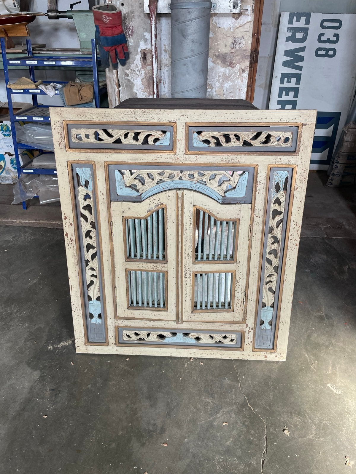 Decoratieve spiegel met luiken, 80x90 cm, Ophalen, Rechthoekig, 50 tot 100 cm, Minder dan 100 cm