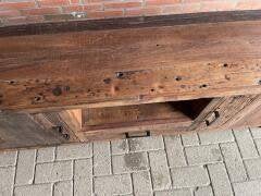 TV meubel 160 cm breed massief Oud hout voorraad actie, TV meubel 160cm br massief Oud hout voorraad snelle levering, 1 of 2 laden