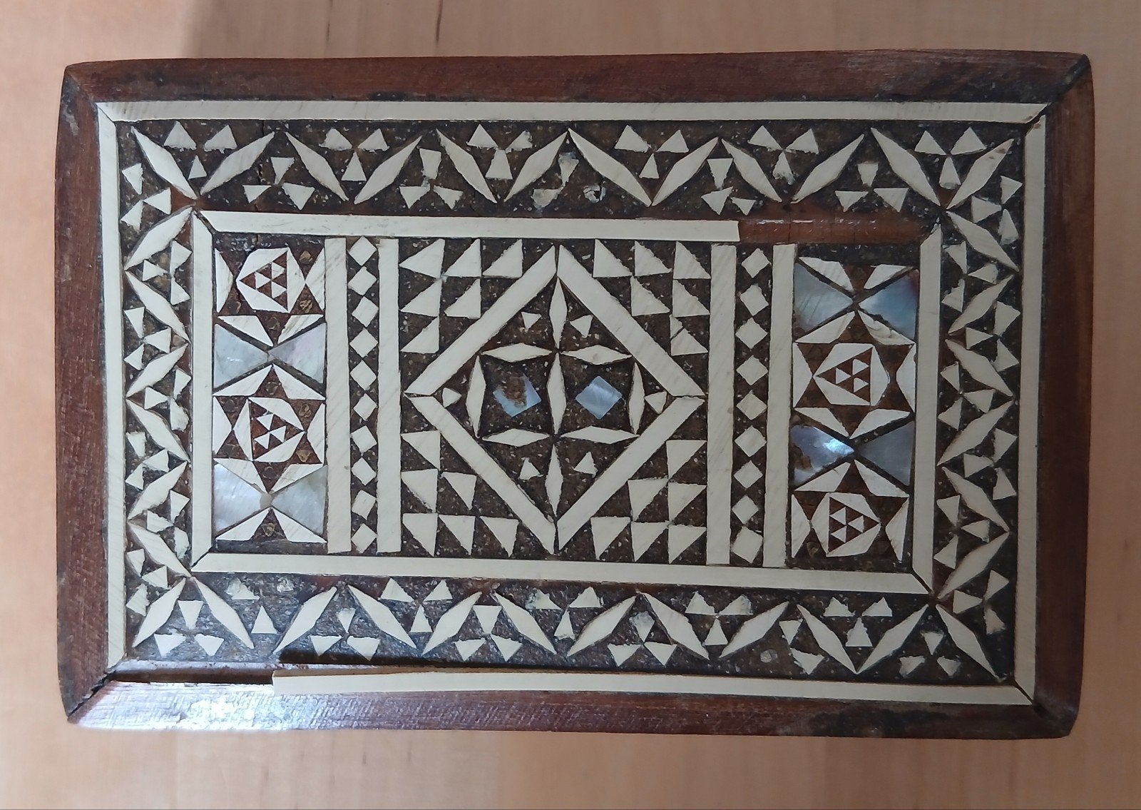 Houten doosje met ingelegd patroon, Antiek en Kunst, Ophalen of Verzenden