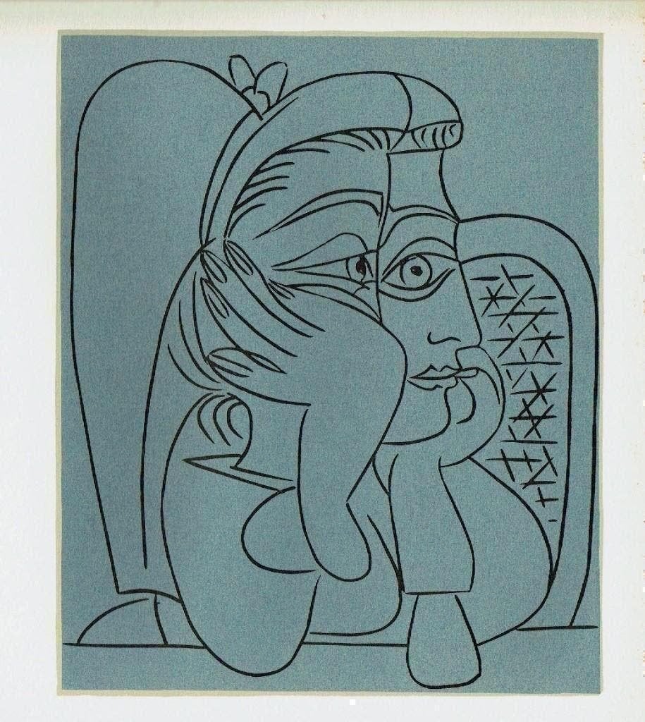 Picasso Female Head with Supporting Arms Linocut, Antiek en Kunst, Verzenden, Houtsnede