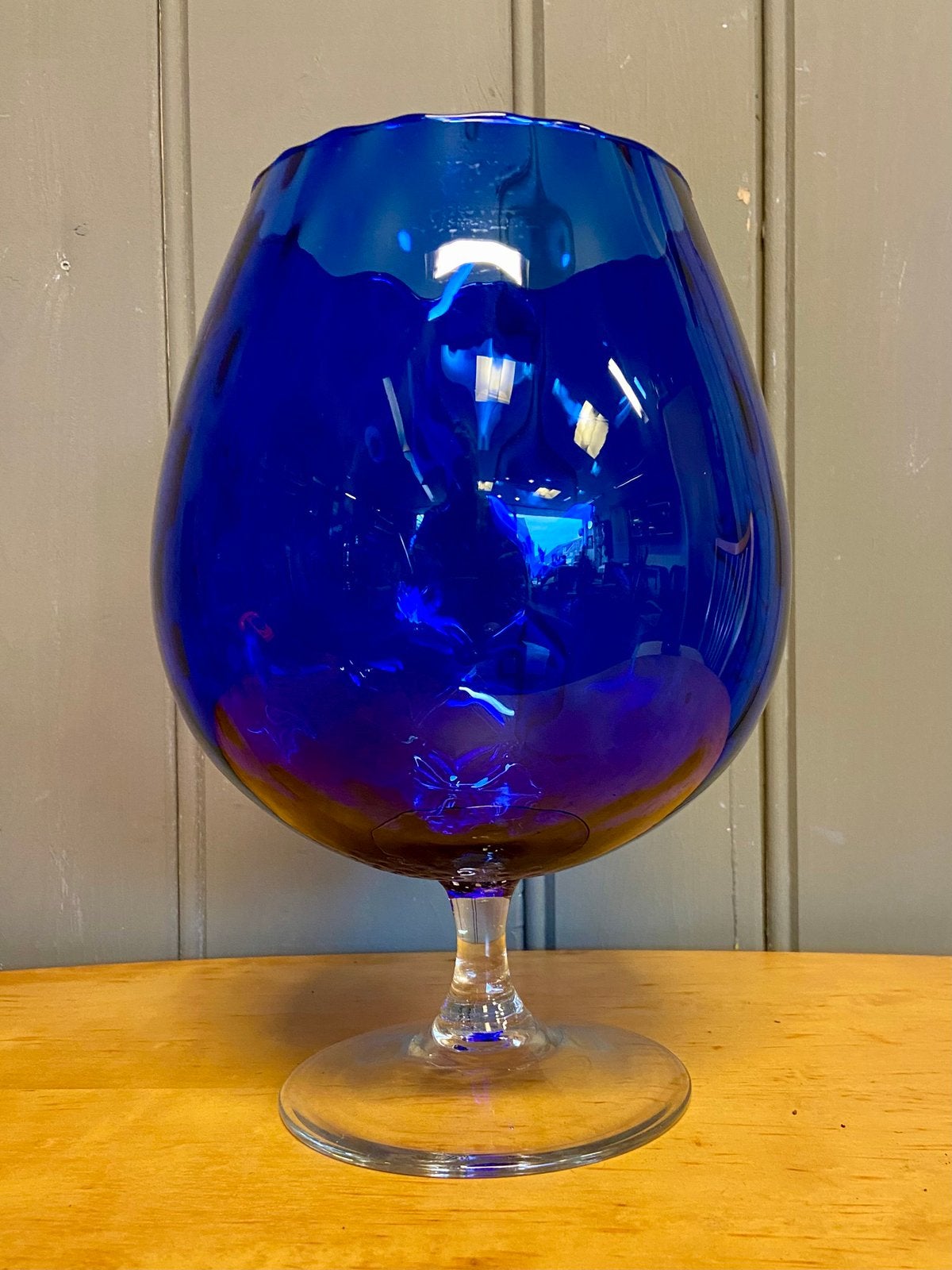 Prachtige bokaal Empoli glas vaas windlicht vintage blauw, Ophalen of Verzenden