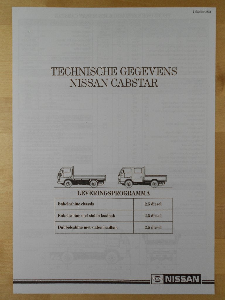 Nissan Cabstar Brochure 1992, Ophalen of Verzenden, Zo goed als nieuw, Nissan, NISSAN