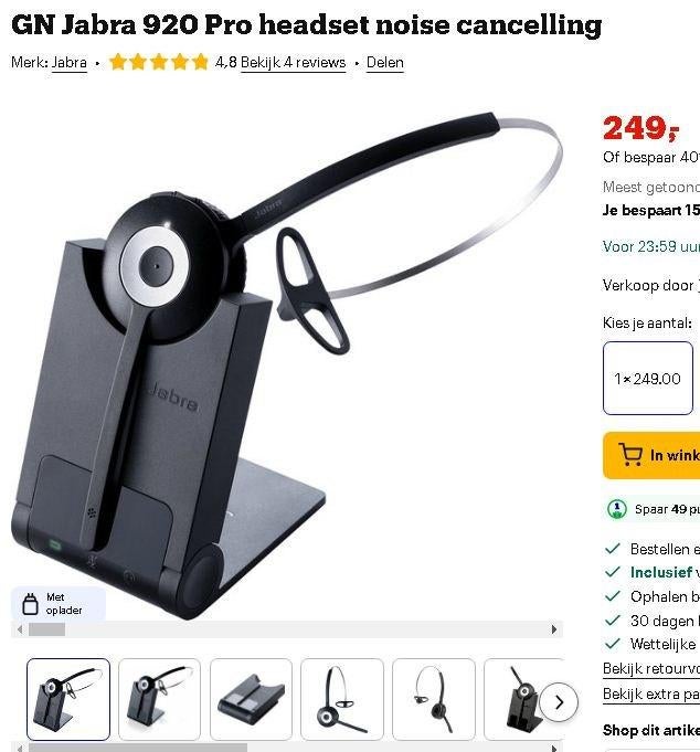 Jabra PRO 920 telefoon Headset voor intensief gebuik, Ophalen of Verzenden, Nieuw, 1 handset, Stralingsarm