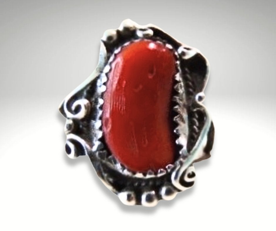 Prachtige zilveren oude NAVAJO koraal ring M19,5/20!, Gebruikt, Verzenden, 19 tot 20, X