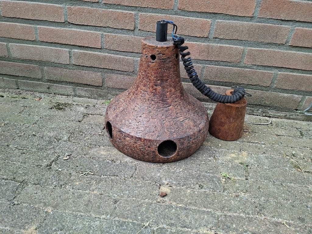 aardewerk hanglamp, Huis en Inrichting, Lampen | Hanglampen, Ophalen, Gebruikt, Hout, Vintage