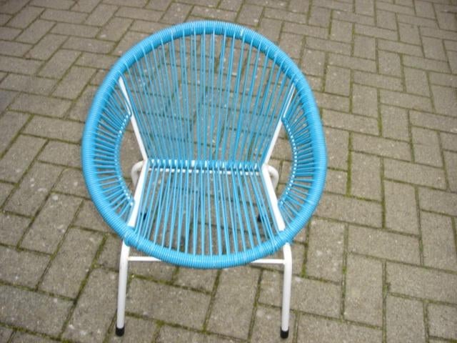 Vintage Spaghetti Lounge-stoel Jaren 50/60 voor kind, Huis en Inrichting, Ophalen, Gebruikt, Blauw, Overige materialen