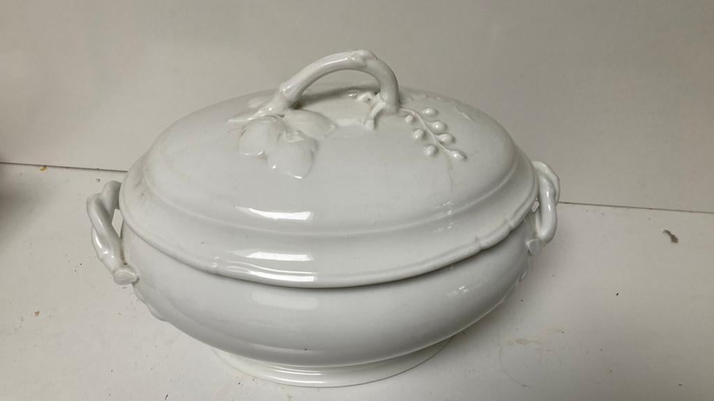 Antieke brocante dekschaal ovaal druiven 35*24*25 l*b*h, Antiek en Kunst, Ophalen of Verzenden