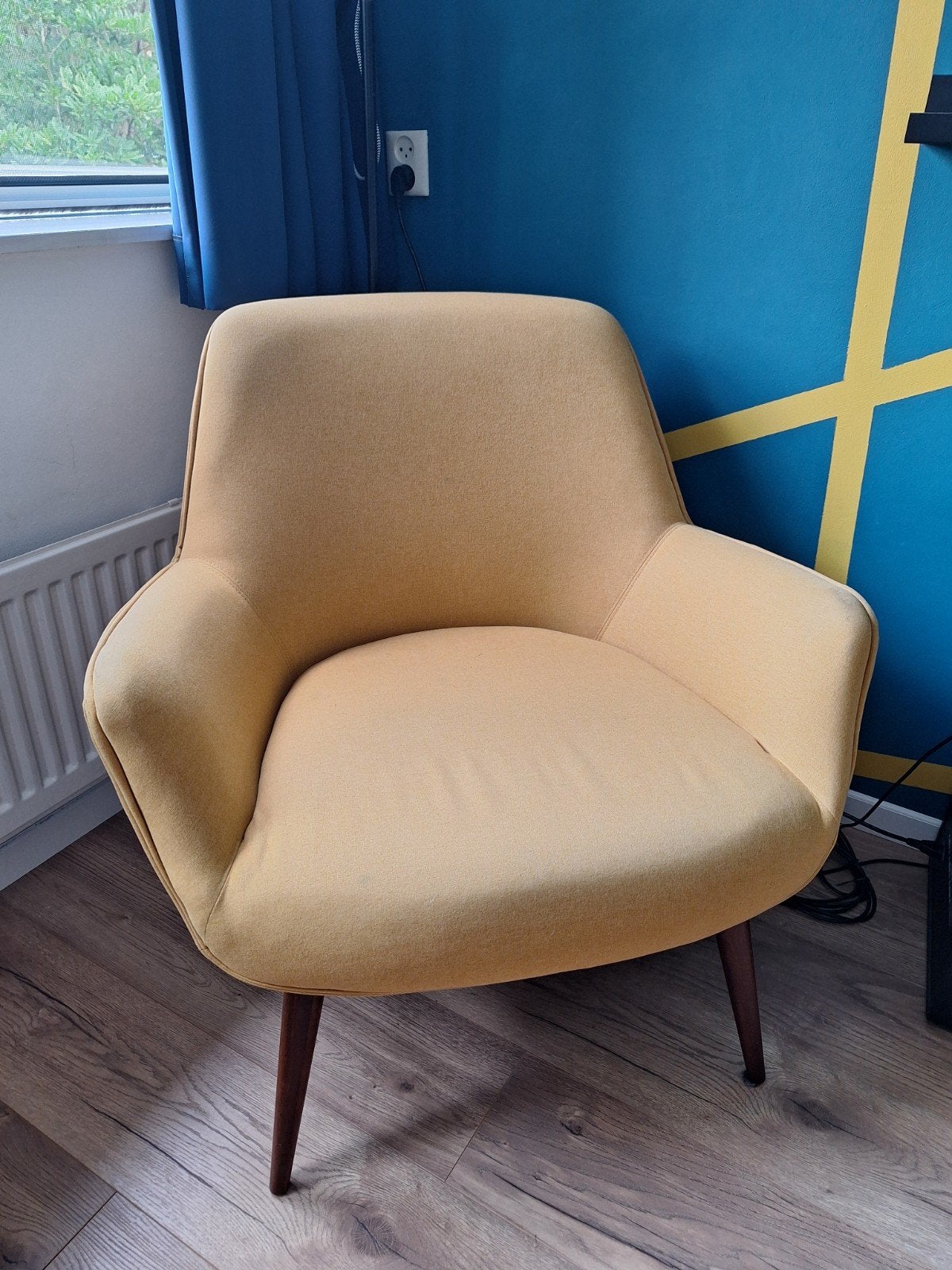 Oker gele fauteuil, Huis en Inrichting, Ophalen, Gebruikt, 75 tot 100 cm, Stof