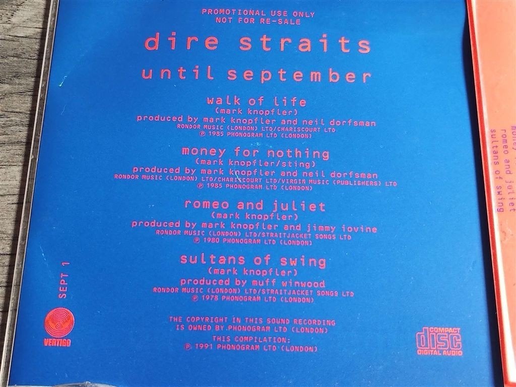 Dire Straits ‎– Until September [Promo CD Single], Ophalen of Verzenden, Zo goed als nieuw, Pop