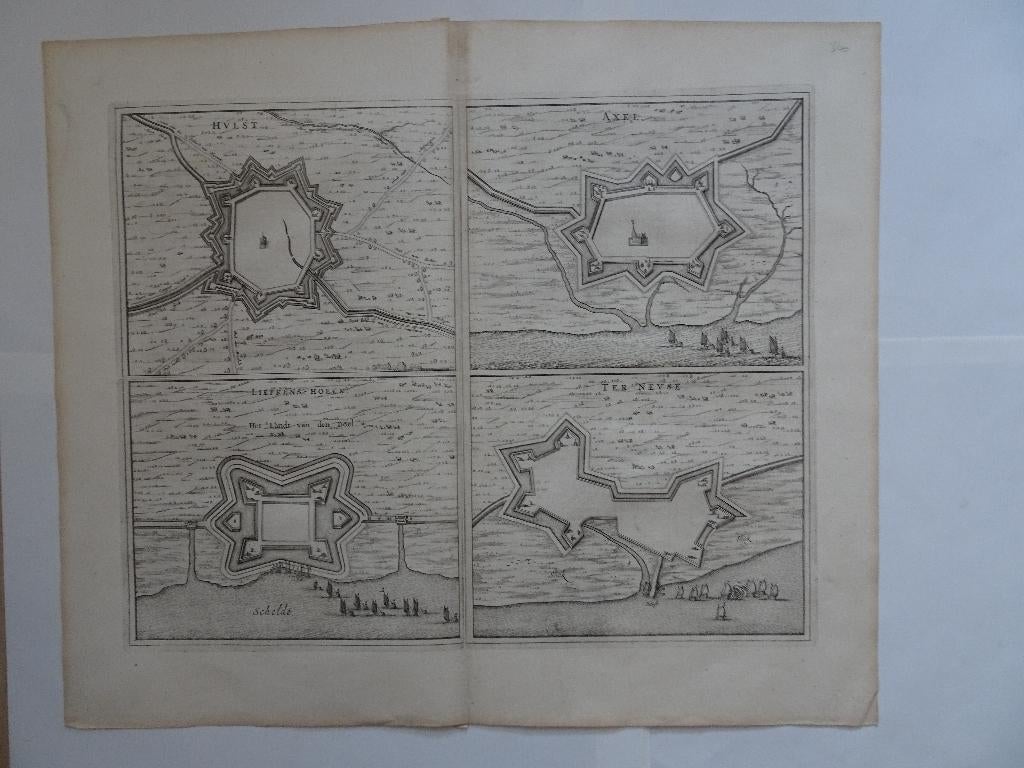 gravure vesting Hulst Terneuzen Axel Liefkenshoek Blaeu 1652, Antiek en Kunst, Kunst | Etsen en Gravures, Verzenden, Cartografie