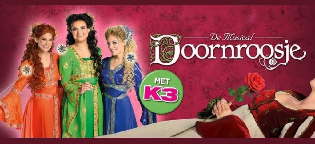 4 tickets Doornroosje met K3!, Drie personen of meer, Ticket of Toegangskaart